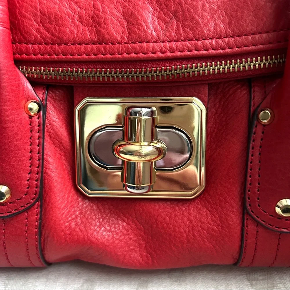 B.Makowsky Red Leather Satchel Bag